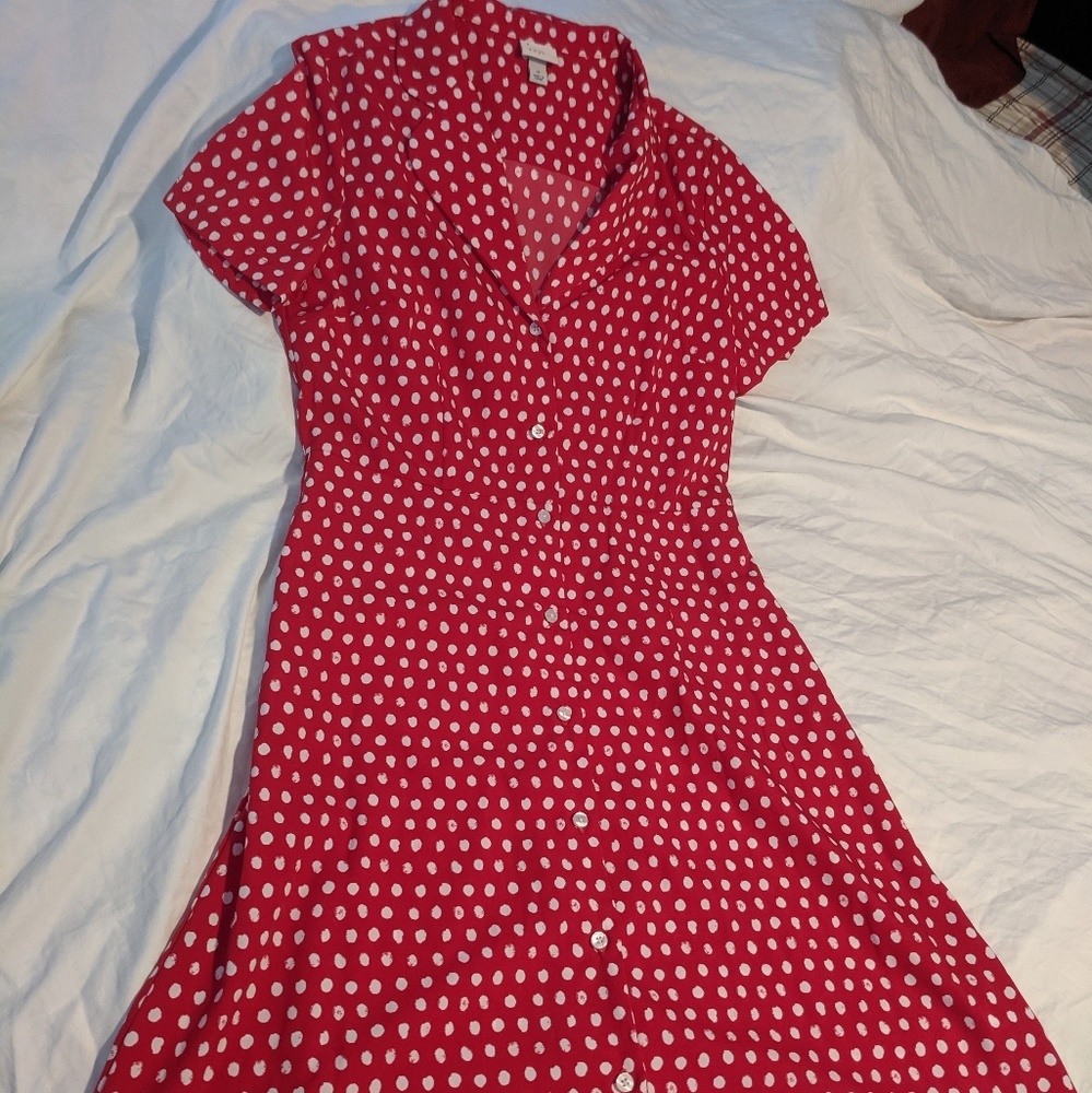 Red and white polka dot dress